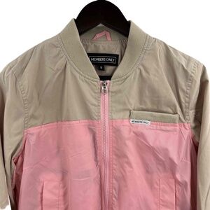 Members Only Pink Beige Zip Front Lightweight Bomber Style Jacket Womens Medium